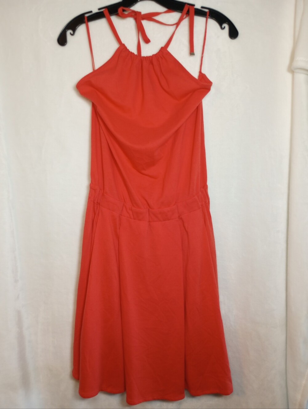 Lacoste Coastal Prep Burnt Orange Cotton Pique Halter Fit Flare Drop Waist Dress